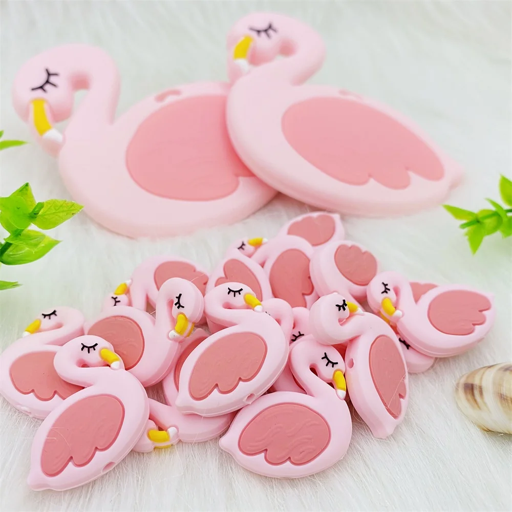 1/10pcs Silicone Beads & Baby Teether Pink Swan Flamingo Bead DIY Making Baby Teething Necklace Accessories Nursing Toy