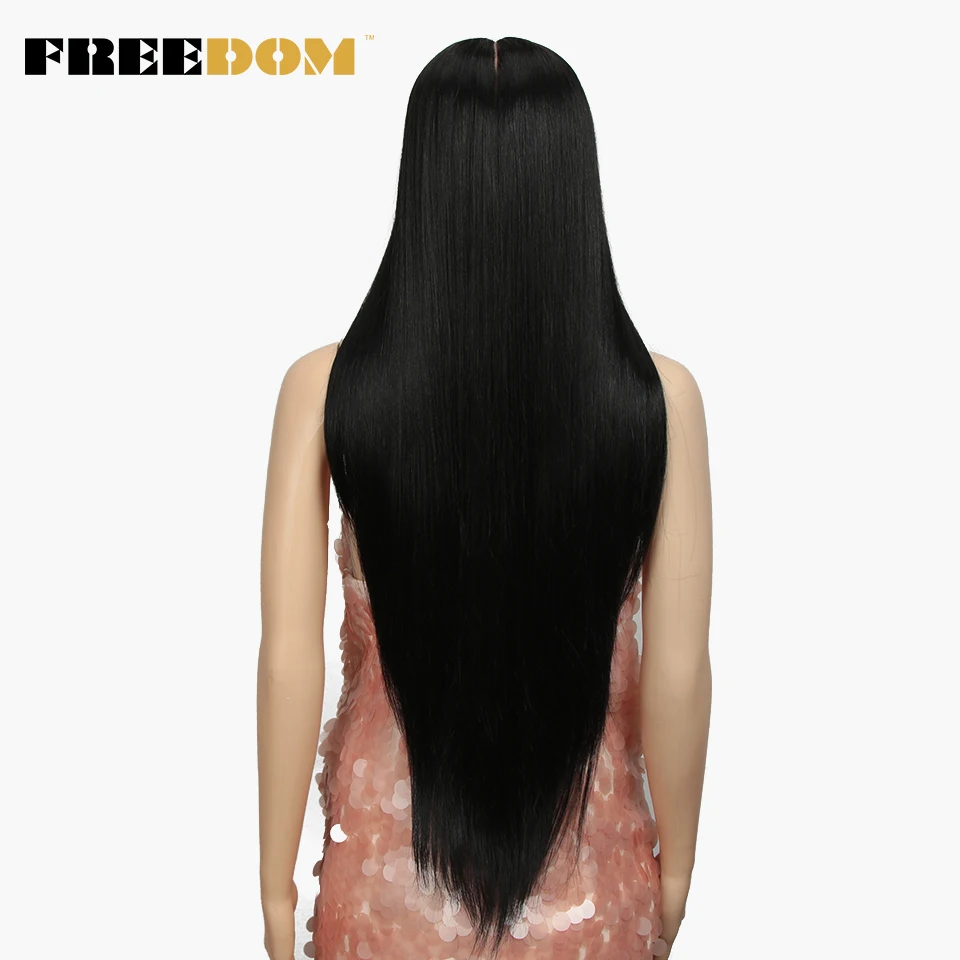 FREEDOM Synthetic Lace Wigs For Black Women 34 Inch Lace Full Head Long Straight Lace Wig Braid Double Ponytail Cosplay Wigs