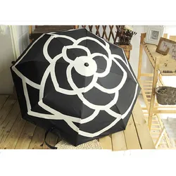 High-End Small Fragrant Camellia Automatic Umbrella, Sun Shade, UV Umbrella, Classic Women's Umbrella