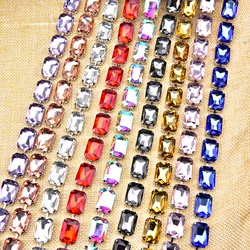 1 Yard 13*18mm Rectangle Glass Rhinestone Cup Chain Decorative Crystal Applique Trim Clothing Wedding Belt Shoes DIY Accessories
