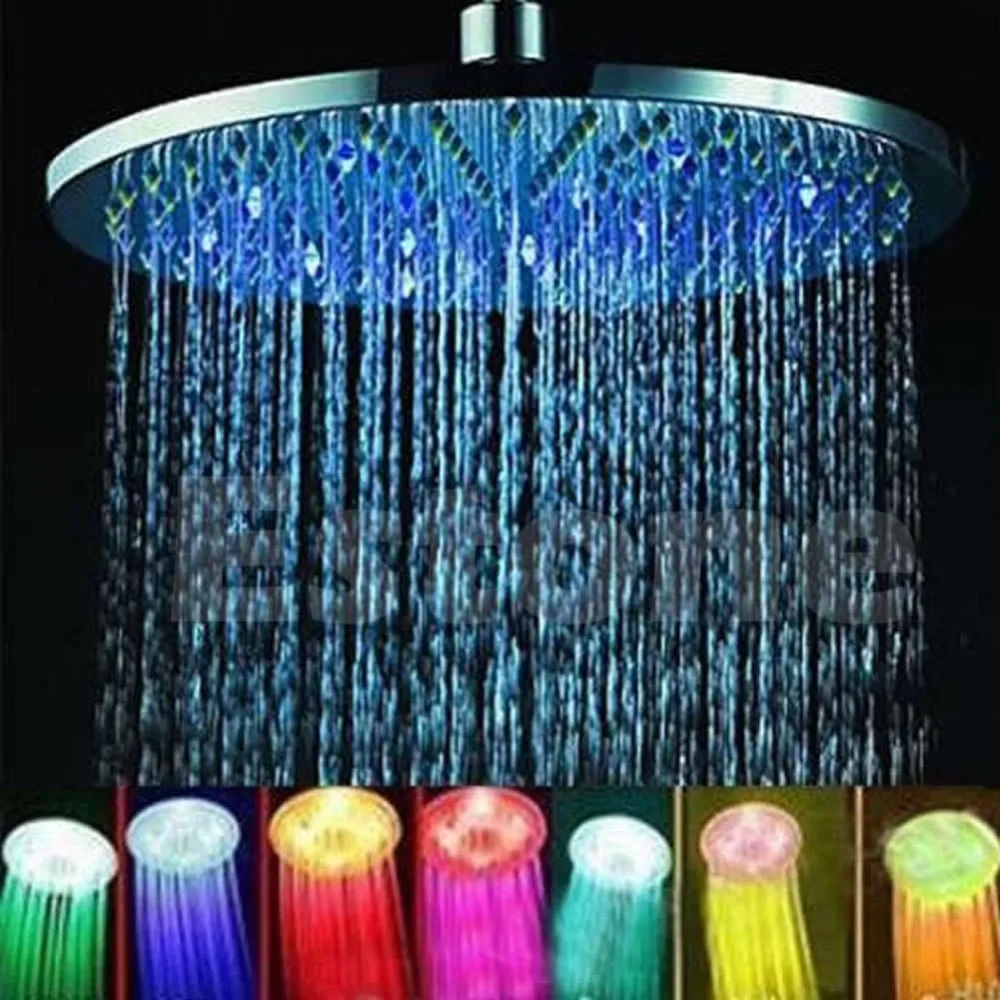 

Stainless Steel 8" inch RGB LED Light Rain Shower Head Bathroom HOmeful