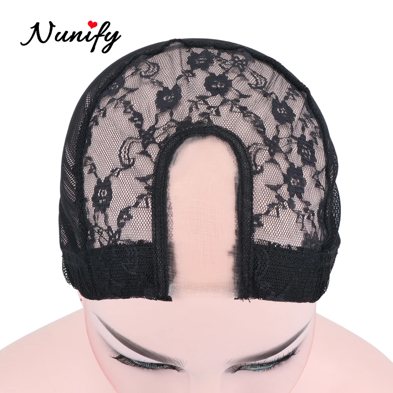 Nunify 1pcs Black U Part Wig Cap With Swiss Lace Net Making Wigs Full Lace Wig Weaving Cap Mesh Base Machine Made Stretchy Net