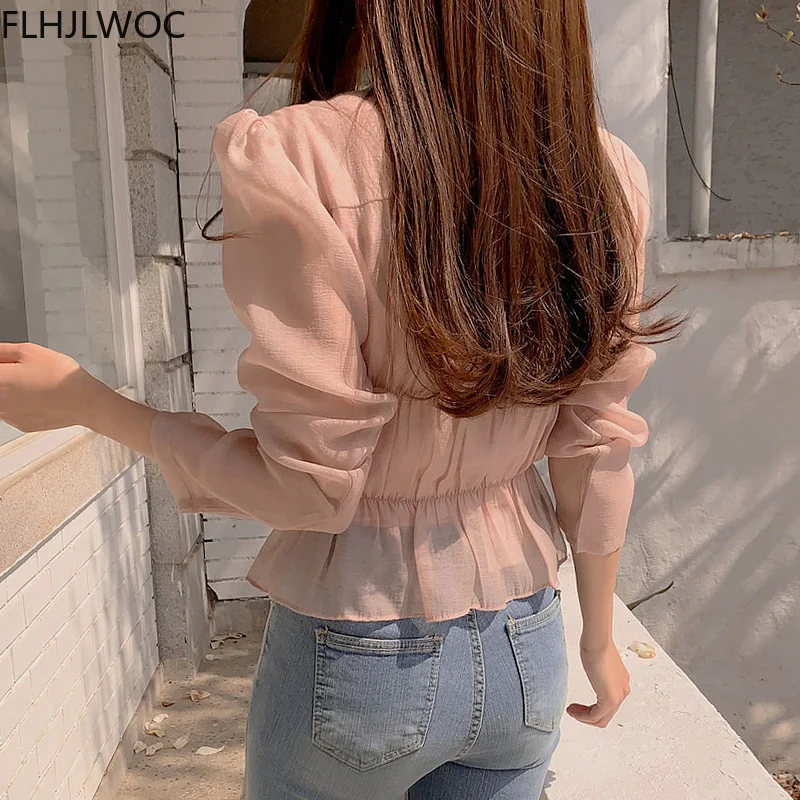 Korea Chic Tops Blusas Feminina Women Fashion Deisgn Slim Fit Pink Cute Sweet Girls Short Blouses