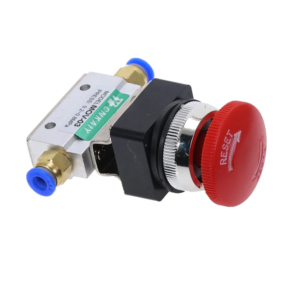 1PCS Red Mushroom Cap Emergency stop Button Self Lock 2 Position 3 Way Air Pneumatic Mechanical Valve MOV-3 1/8\