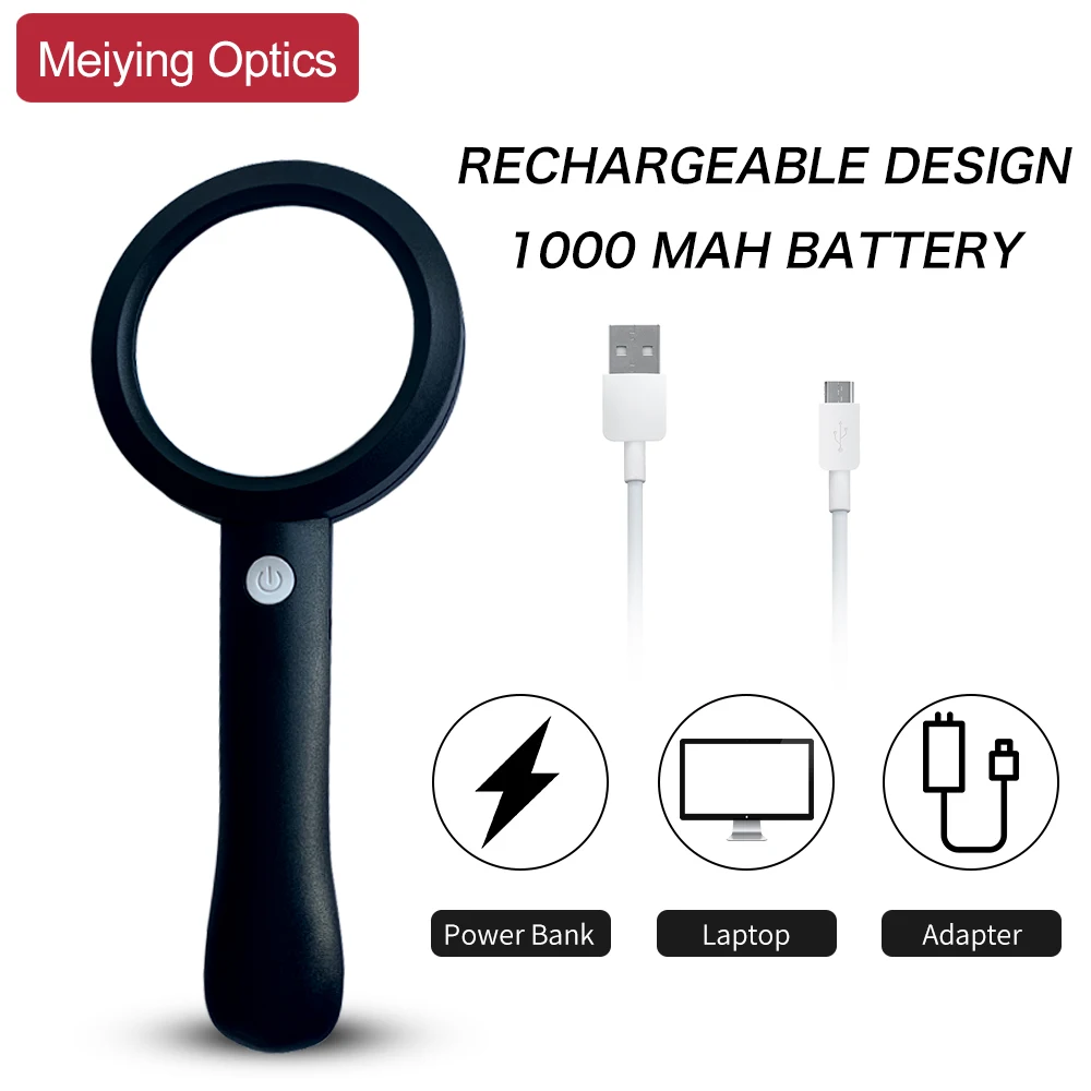 Magnifying Glass with Light, 6X Handheld Illuminated Magnifier Rechargeable 9 LED Lighted Magnifying Glasses for Seniors Reading