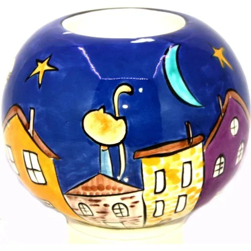 Authentic Tile Night Watchman Cat Porcelain Circle Candle holder