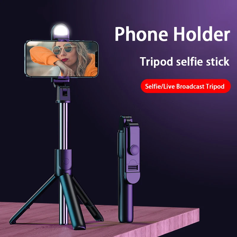 

Phone Accessories Phone Holder Wireless Bluetooth Selfie Stick Foldable Mini Tripod with Fill Light Shutter Remote Control