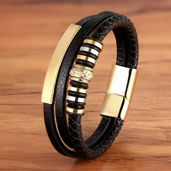 TYO Bracelet for Men Multilayer Genuine Leather Bangles Magnetic Clasp Cowhide Braided Multi Layer Wrap Trendy Bracelet Armband