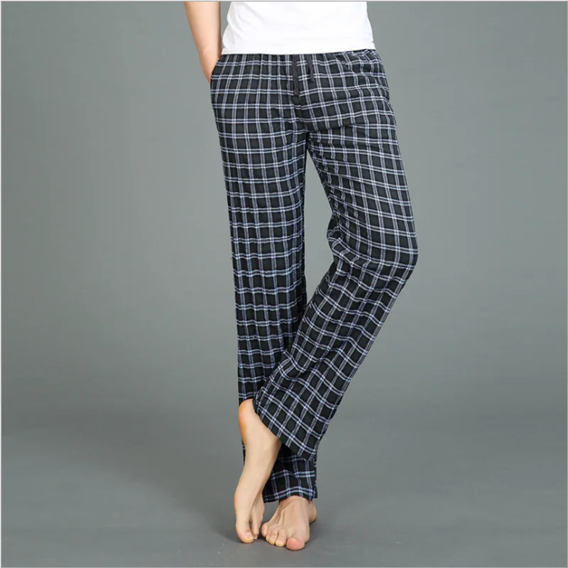 Spring Summer Men 100% Cotton Sleep Bottoms Male Plus Size Night Trousers Top Quality Lounge Pants Men Casual Plaid Home Pants