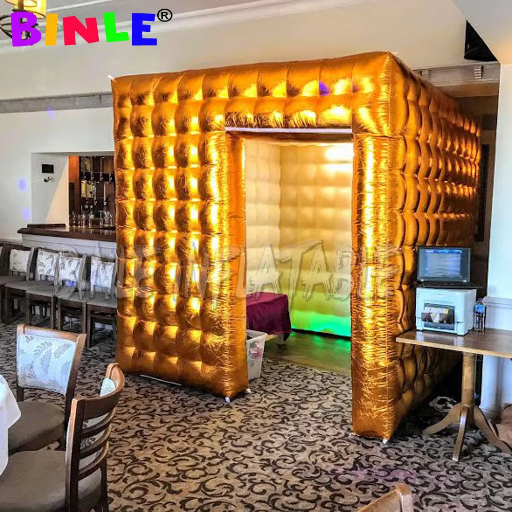 

2.5m golden inflatable photo booth enclosure with LED Lights color changing in Mirror photobooth Props for wedding party