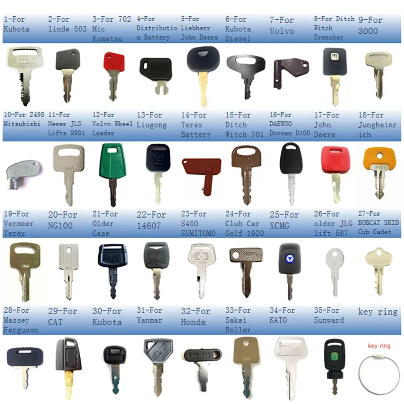 

35 key Construction Heavy Equipment Key for TOWED Genie For Mitsubishi For Kubota,Linde For Komatsu,For JOHN DEERE,Liebherr,Gehl