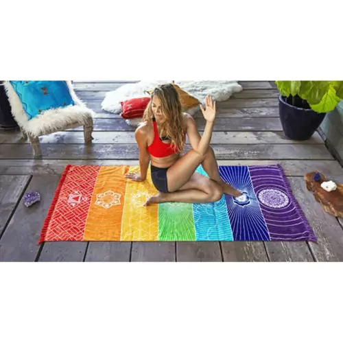 Rainbow Stripes Scarf Bohemia Wall Hanging India Mandala Blanket 7 Chakra Colored Tapestry Summer Boho Beach Towel Yoga Mat