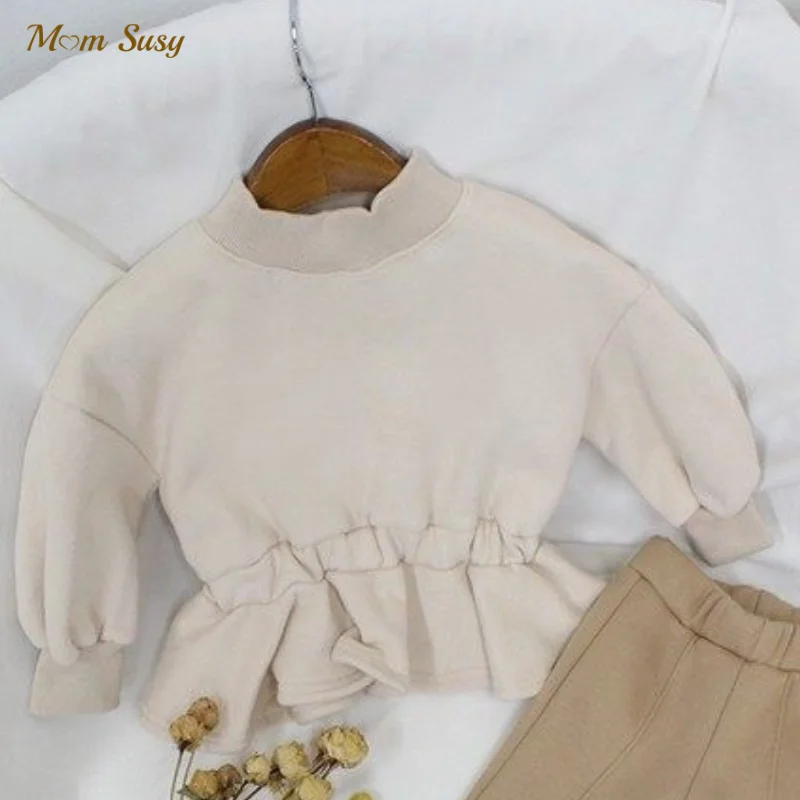 

Fashion Baby Girl Cotton Sweatshirt Velvet Lining Infant Toddler Girl Pullover Top Long Sleeve Ruched Bottom Outfit Hoodie 1-6Y
