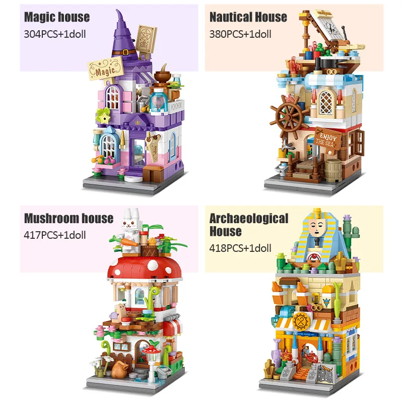 Mini City Street View Magic House Building Blocks Friends Figures Architecture Cottage Bricks Toys For Children Gifts