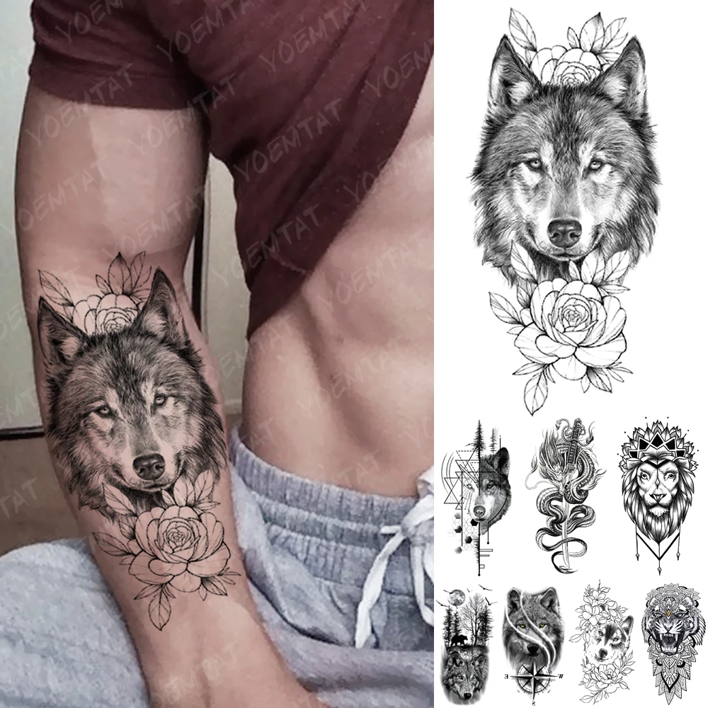 Autocollant de Tatouage Temporaire Étanche, Géométrique, Loup, Dragon,  Forêt, Tigre, Art Corporel, Bras, Fausse Manche, pour Femme et Homme /  Tattoo et body art, image size:1000x1000