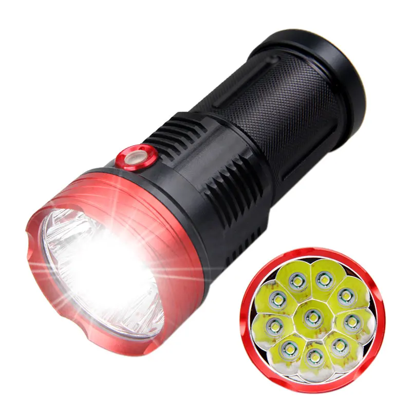 Ultra Bright 6000 Lumens 10* LED Flashlight 3 Lighting modes Waterproof Camping Huting Light Torch+4*18650 Battery+USB Charger