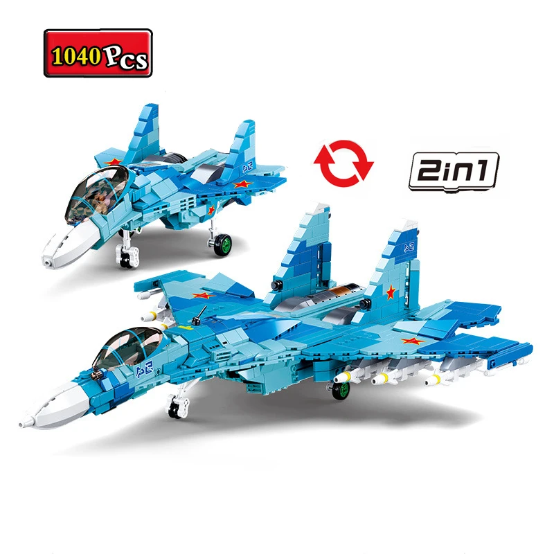 

World War II Military Series 2 in 1 Russian SU-27 Fighter SU-57 MOC Model Building Blocks Bricks Toys Christmas Gifts