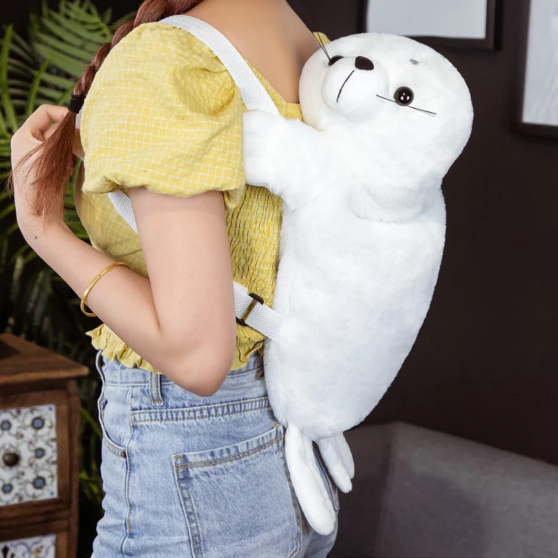 Kawaii Japan White Seal Sea Lion Backpack School Shoulder Bag Plush Toy Kids Children Girls Girlfriend Student Birthday Gifts