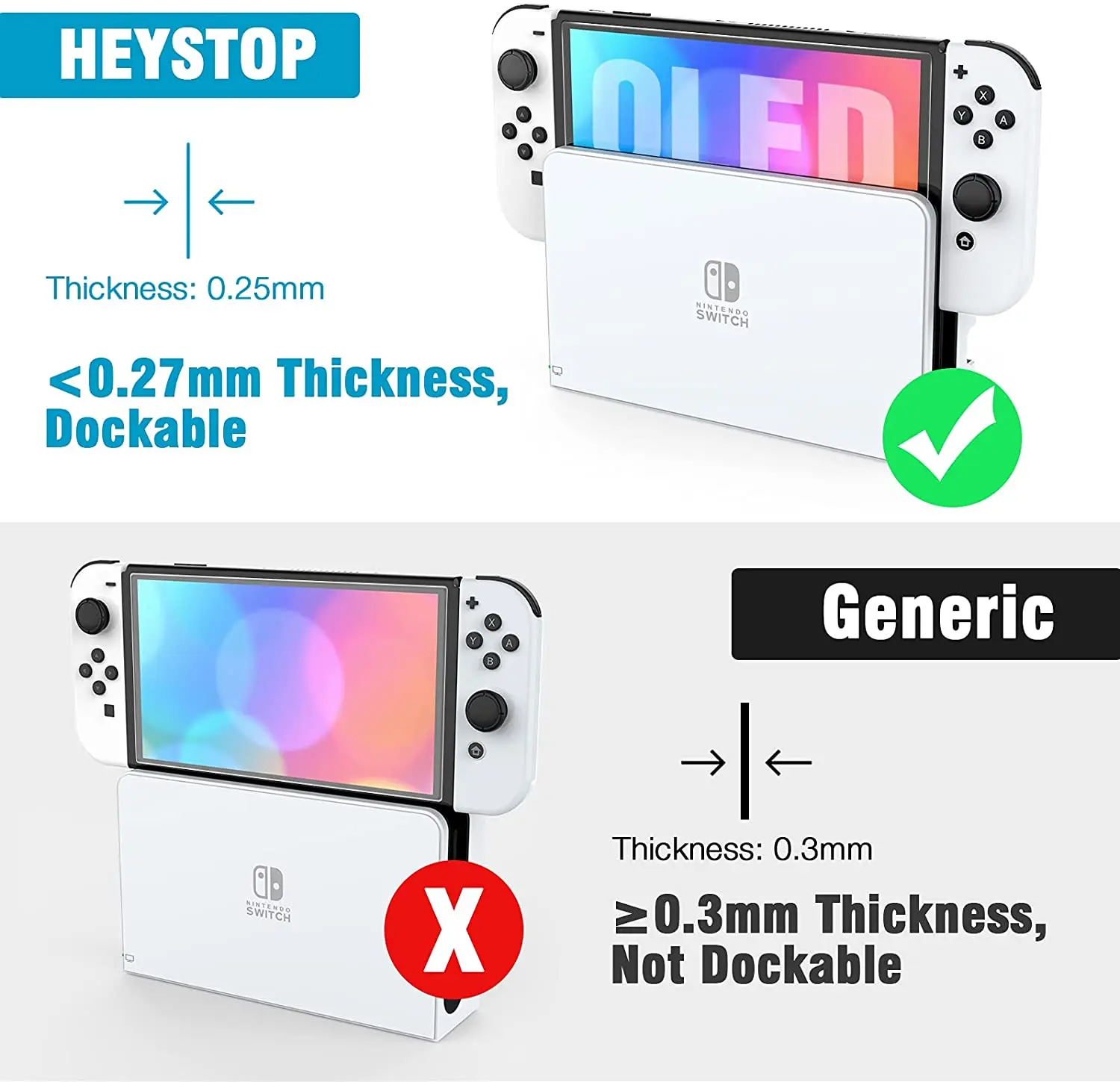 Protetor de tela heystop para nintendo switch oled modelo 3 pacote película de proteção clara, anti-risco, filme de vidro bolha-livre 0.25mm