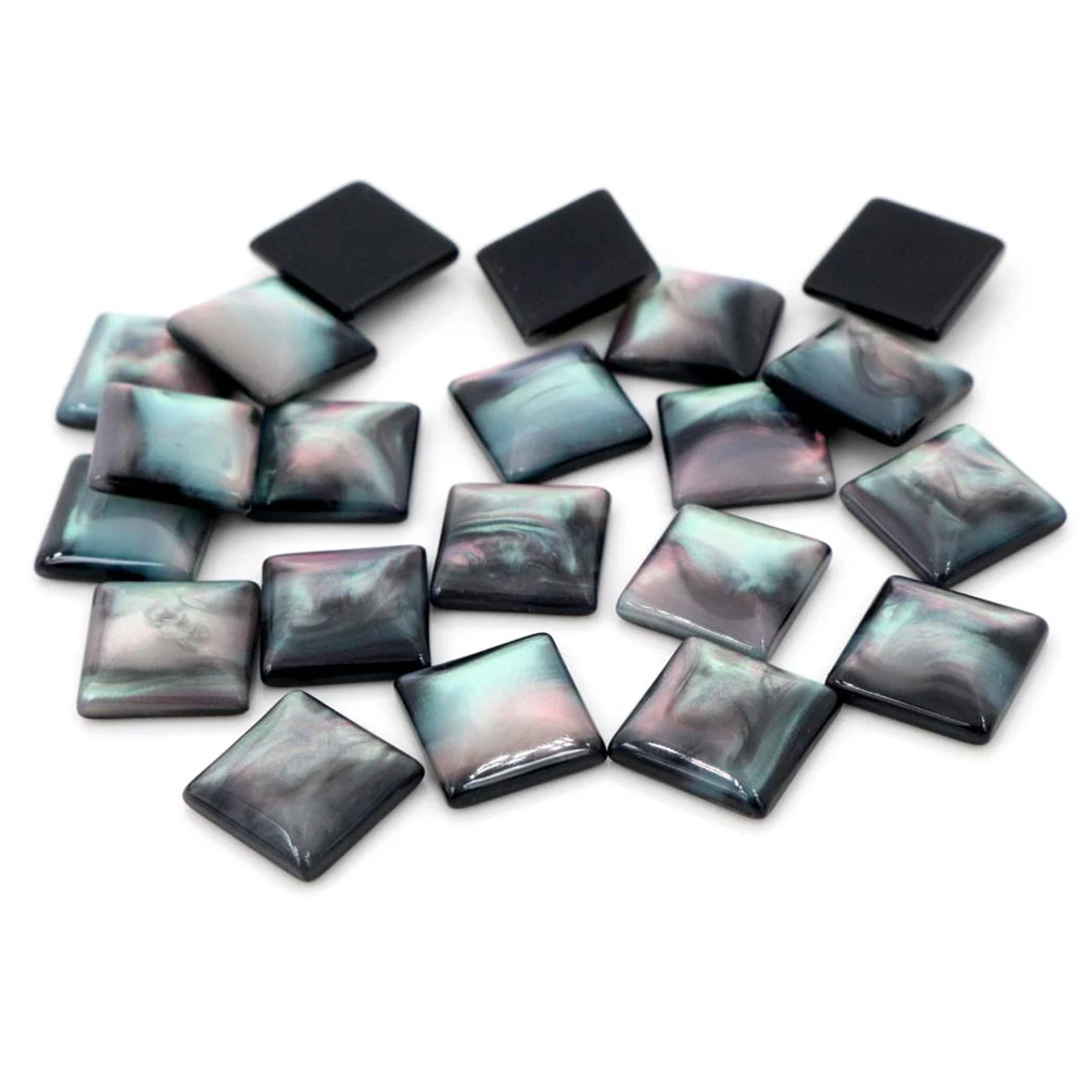 

New Fashion 40pcs 12mm Black Color Square Style Flat back Resin Cabochons Cameo-O7-11