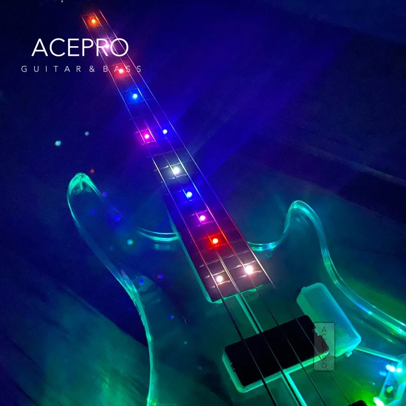 4 String LED Light Acrylic Electric Bass Guitar Colorful Color LEDs, Crystal Body Maple Neck High Quality Free Shipping