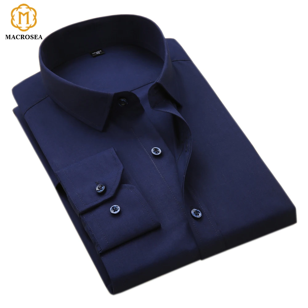 Men\'s Business Formal Shirts Men Work Shirts Plain Long Sleeve Solid Color Shirt No Pocket Office-wear Clothing