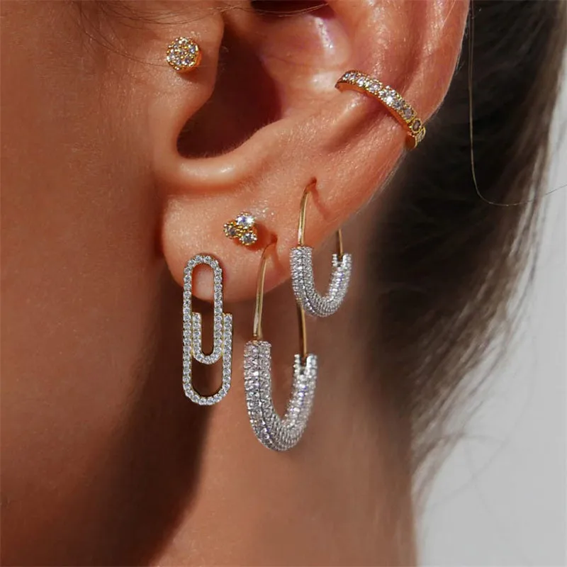 Lost Lady New Fashion Crystal Hoop Earrings For Women Novelty Small Alloy Tassel Pin Earrings Party Jewelry Accessories Gifts