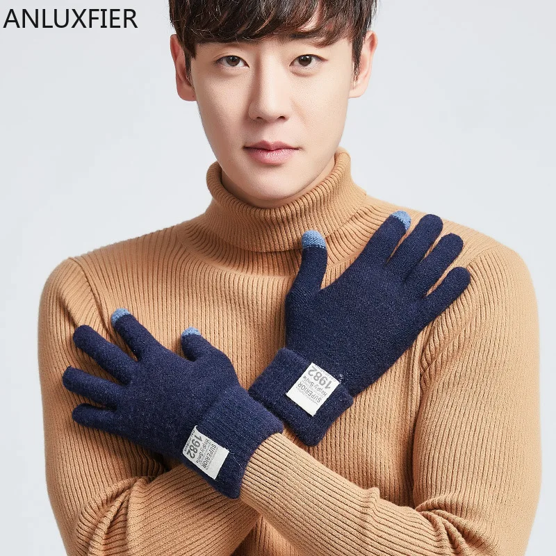H10053 Men Knitted Gloves Touch Screen Korean Warm Mittens Male Driving Riding Windproof Autumn Winter High Quality Hand Muff image 4