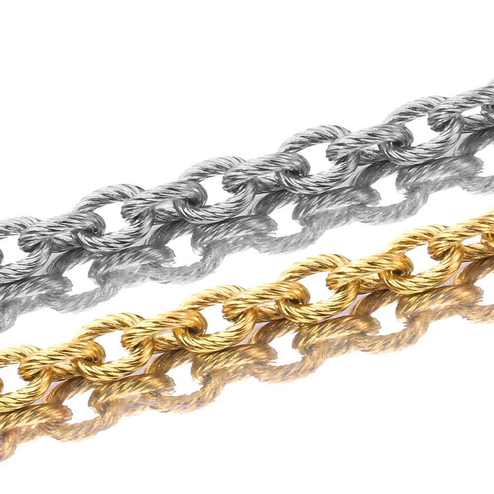 1meter Width 5mm Stainless Steel Threaded Oval Chain Textured Chunky Chains Punk Rock DIY Gold Necklace Jewelry Making Wholesale