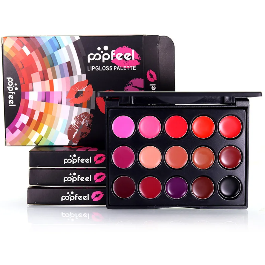 New Arrival popfeel 15 Colors Beauty Make Up Lipsticks  Lip Gloss Cosmetic Set Moisturizer Fashion Lipstick Palette Pretty