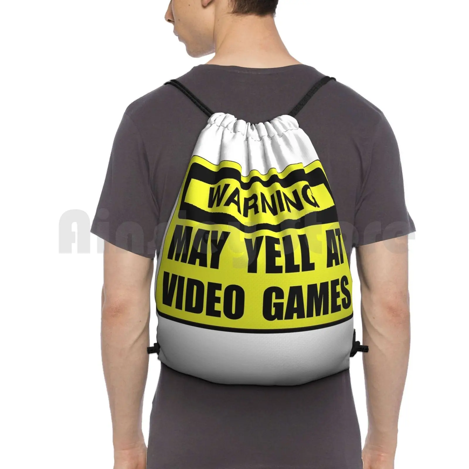 

Warning Yell At Video Games Backpack Drawstring Bag Riding Climbing Gym Bag Warning Funny Humorous Video Game Gamer Yell Fan