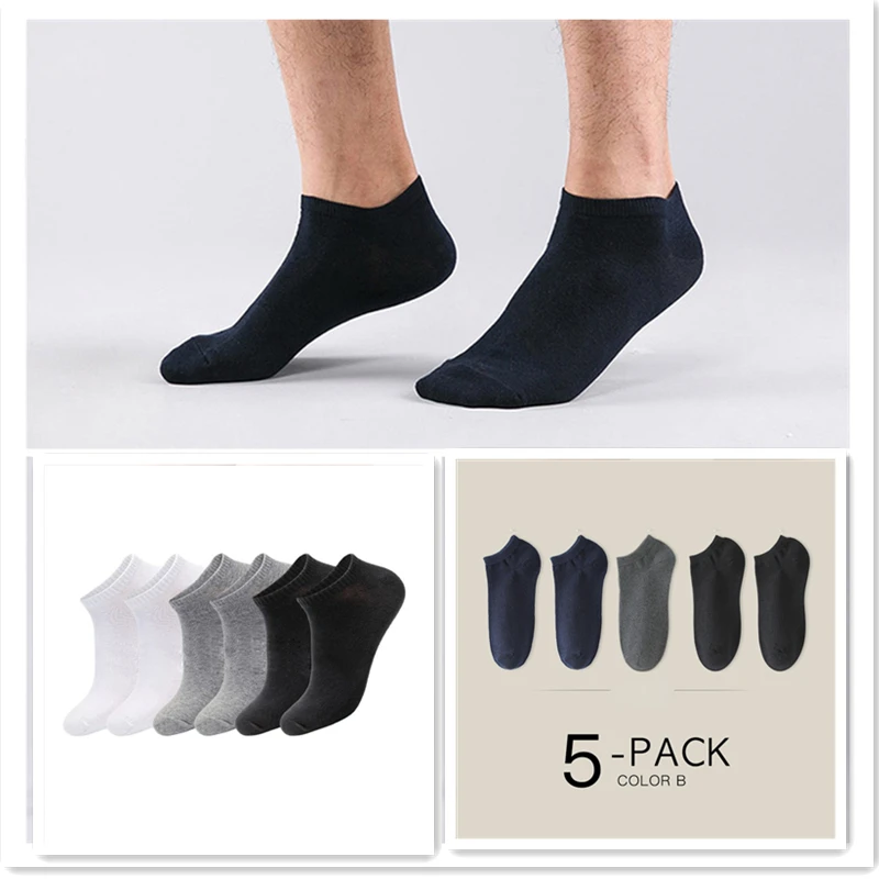 100% Thin Men Socks High Quality Cotton Breathable Socks No Show Boat Socks Black Short for Size 39-44