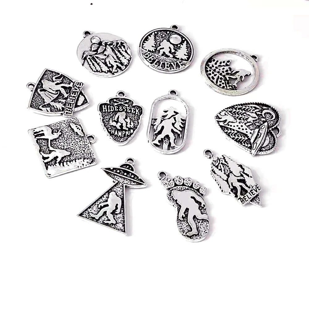 5pcs DIY Sasquatch Bigfoot pendant charm Forest mounta Alien Spaceship Science Fiction Mysterious Jewelry for women Accessories