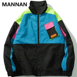 2023 Vintage Color Block Patchwork Pocket Windbreaker Zip Up Track Jackets Outwear Men Hip Hop Casual Streetwear Jacket Coat