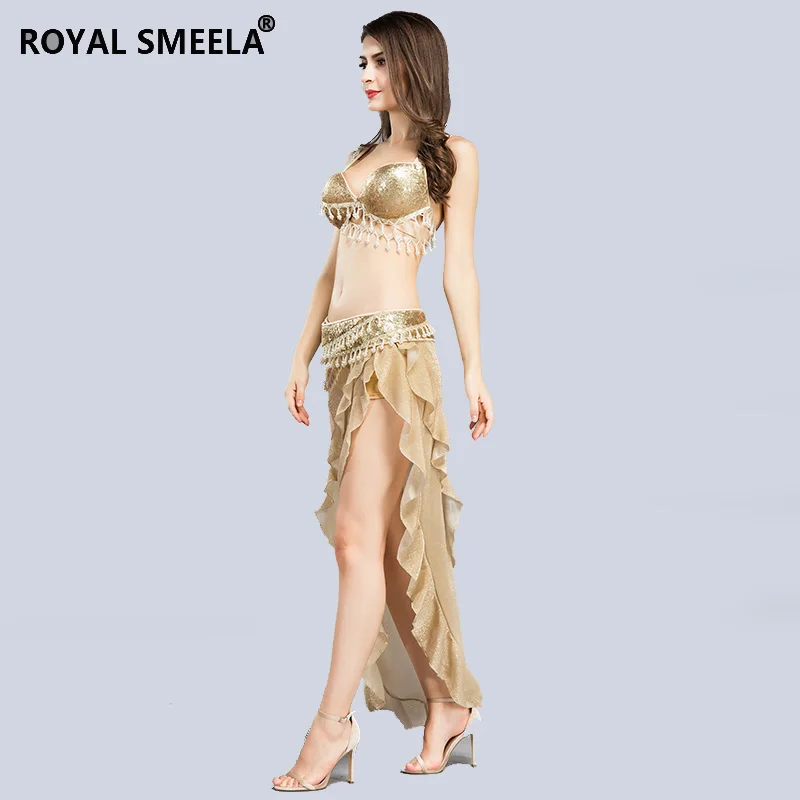 Sexy belly dancing outfits woman pearl golden belly dance costume set dancer performance wear bling belly dance Bra belt skirt