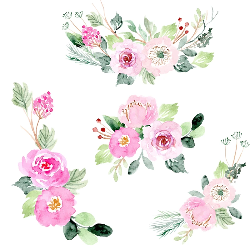 Three Ratels QCF22 Fresh Forest Water Color Hand Painted Plant Pink Flower Girl Sticker Toilet Sticker Refrigerator Decal