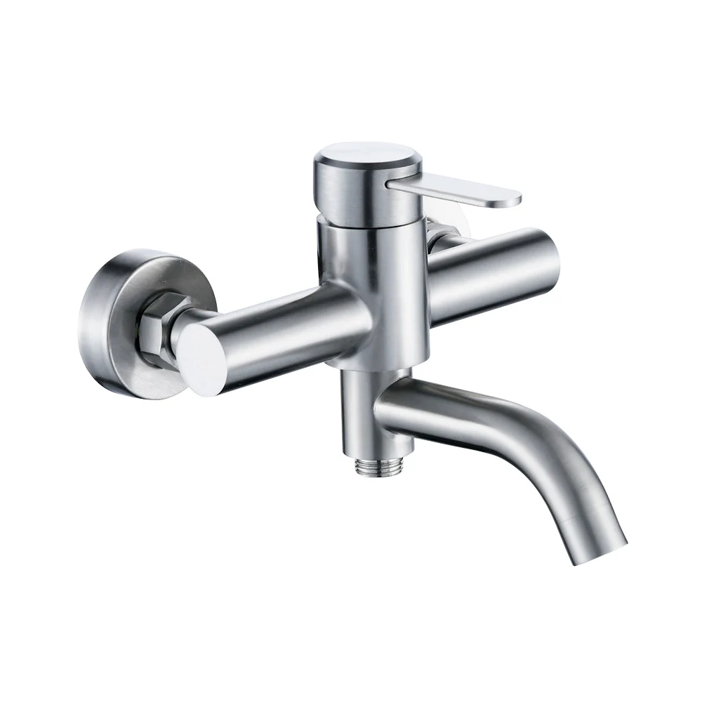 304 Stainless Steel Wall Mount Cold Hot Water Mixer Triple Valve Long Nozzle Tap Bathroom Shower Faucet