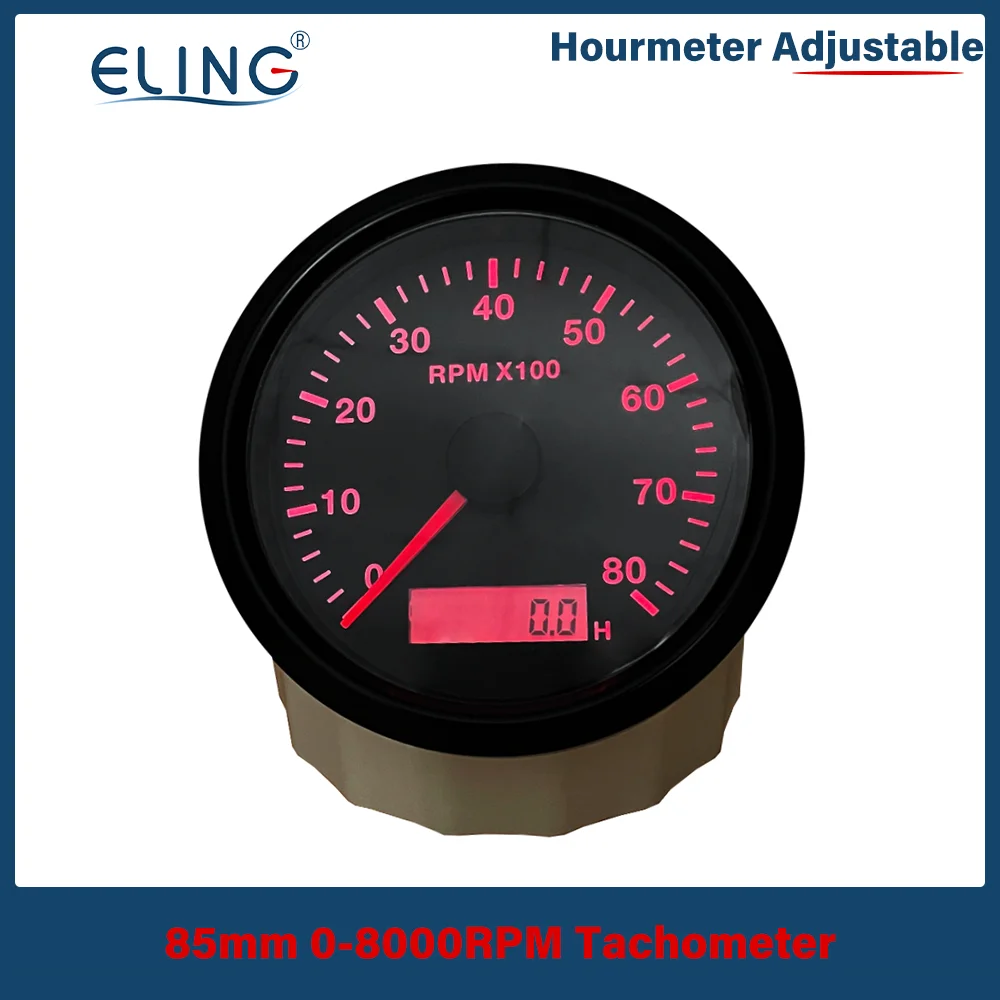 ELING 85mm Tachometer Gauge 0-3000RPM 0-4000RPM 0-8000RPM 0-12000RPM with LED Digital Hourmeter Red Yellow Backlight Universal