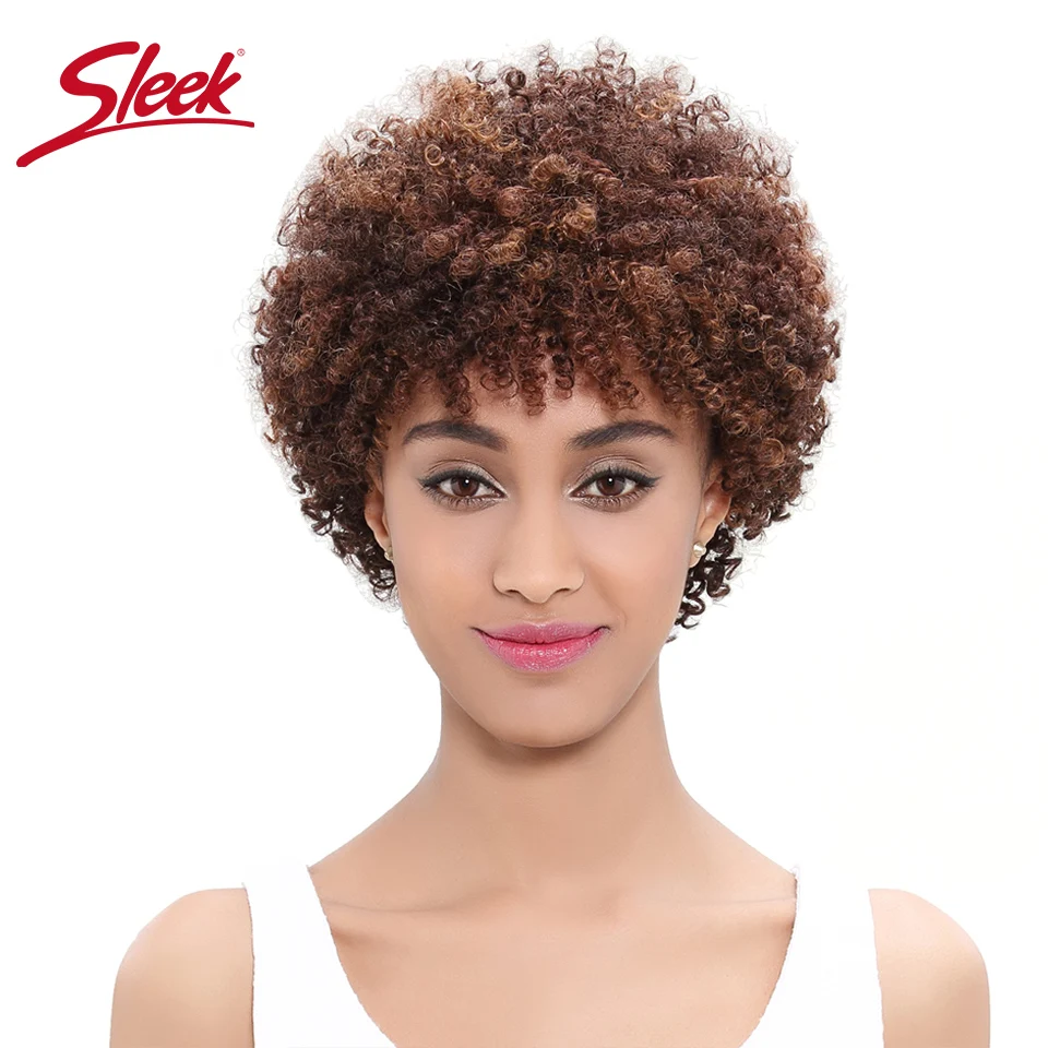 Sleek Brazilian Afro Kinky Curly Human Hair Wigs Brown DX1029# 4# Nature Black Dark Short Machine Made Remy Human Hair Wigs