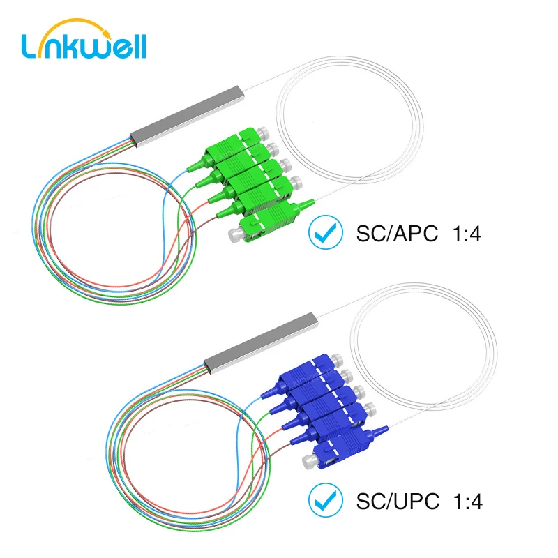 

1x4 High Quality 10pcs/Lot PLC SC/APC SM 0.9mm Steel Tube FTTH Fiber Optic PLC Splitter 1m SC APC UPC Connector 1:4 Connector