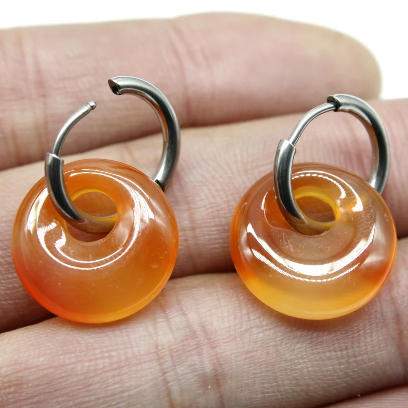 New Natural Stone Quartz Agates Aventurine Jewelry Pendant Earrings Stainless Steel Round Hoop Earrings for Women Office Gift