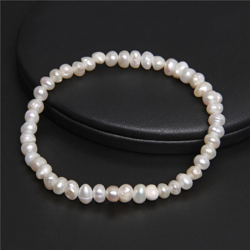 5-5.5mm Natural Freshwater White Pearl Bracelet Elastic Baroque Genuine Pearls Beaded Bangles Chain for Women Fine Jewelry Gifts