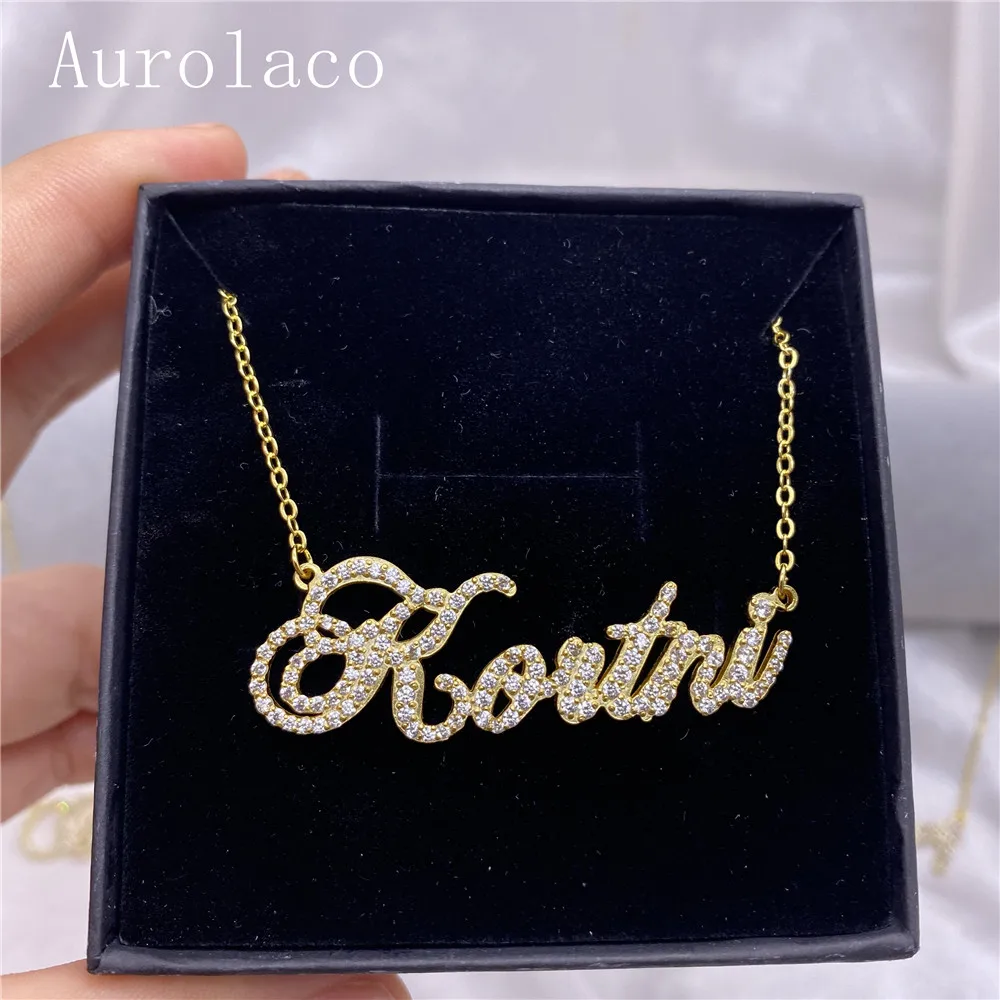 AurolaCo Custom Name Necklace Cubic Zirconia Name Necklace Personalized Diamond Name Necklace CZ Necklace Mother's Day Gifts