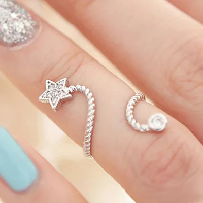 New fashion Adjustable ring with rhinestone starfish and five-pointed star For Women girl Accessories  jewelry wholesale