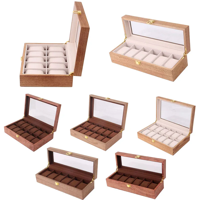 Glass Topped Wooden Watch Box Novelty Watch Case Executive 6/10/12 slots Watch Case with Valet  watch pillow