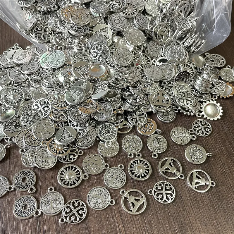 20pcs 15mm Mixed Batch Of Many Different Pattern Tag Pendants DIY Handmade Necklaces Bracelet Connecting Pieces Charm Accessorie