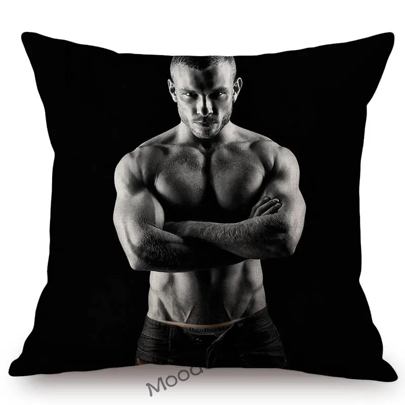 مثير رجل أسود الساخن جوك Muscled رياضة غي مثلي الجنس الفن عارية الذكور ديكور المنزل أريكة رمي كيس وسادة القطن غطاء الوسادة الكتان #5