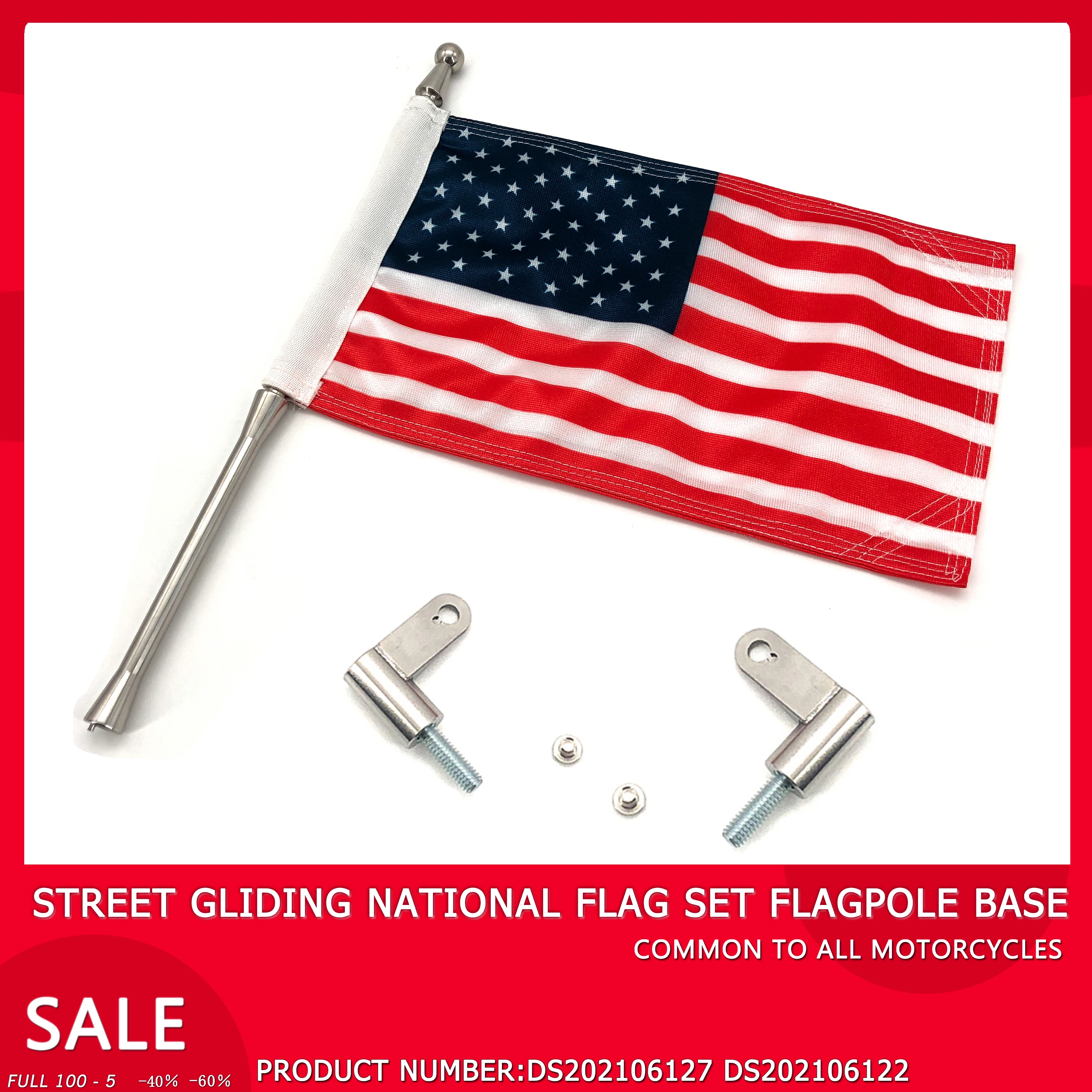 Chrome Plated Flagpole Universal Bracket Flag Set  For Harley Street Gliding Road King 2014-2023 LR