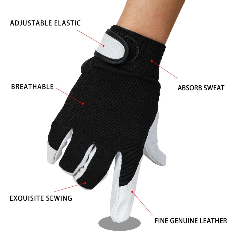 QIANGLEAF Sheepskin Leather Sport Driver Mechanic Working Glove Industrial Safety Gloves Protective Wholesale Men\'s Mitten 508MY