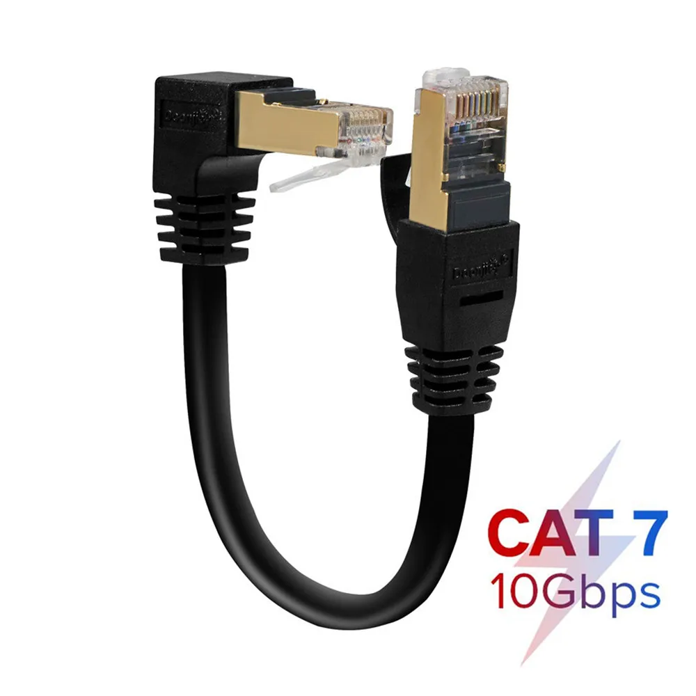 Cat7 Ethernet Cable RJ45 SFTP Patch Cable 90 Degree Right Angle for Computer Networking Laptop Router Modem 0.3m Lan Cord